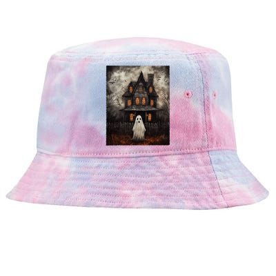 Vintage Ghost Haunted House Midnight Halloween Ghost Spooky Tie-Dyed Bucket Hat