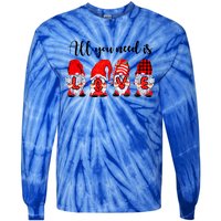 Valentine Gnomes Holding Hearts Valentine's Day Gnome Love Gift Tie-Dye Long Sleeve Shirt