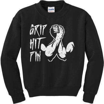 Vintage Grip Hit Pin Arm Wrestling Arm Wrestler Kids Sweatshirt