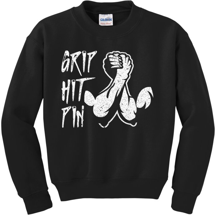 Vintage Grip Hit Pin Arm Wrestling Arm Wrestler Kids Sweatshirt