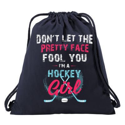 Vintage Girl Hockey Gift Ice Hockey Players Drawstring Bag