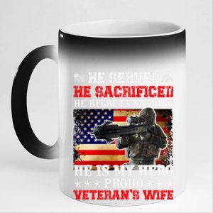 Veterans Gift He Is My Hero Proud Veteran's Wife Gift 11oz Black Color Changing Mug