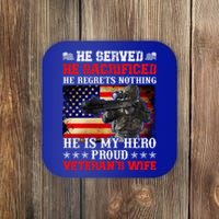 Veterans Gift He Is My Hero Proud Veteran's Wife Gift Coaster