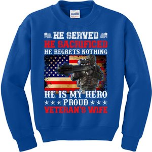 Veterans Gift He Is My Hero Proud Veteran's Wife Gift Kids Sweatshirt