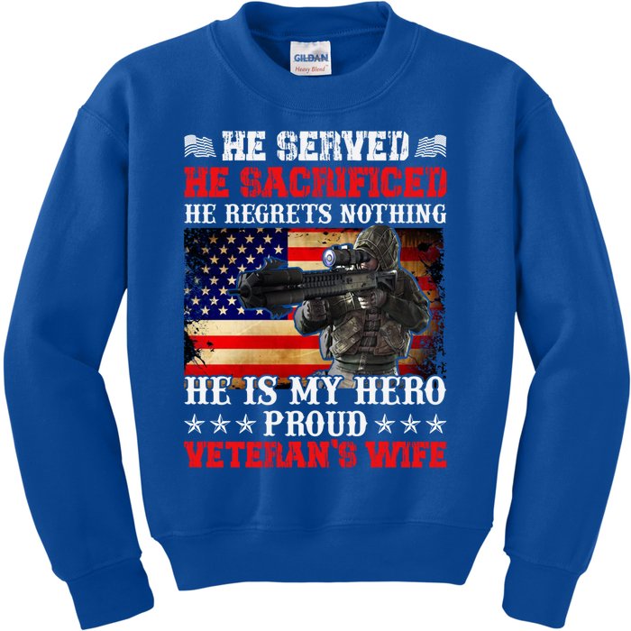 Veterans Gift He Is My Hero Proud Veteran's Wife Gift Kids Sweatshirt