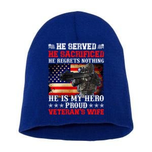 Veterans Gift He Is My Hero Proud Veteran's Wife Gift Short Acrylic Beanie