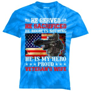 Veterans Gift He Is My Hero Proud Veteran's Wife Gift Kids Tie-Dye T-Shirt