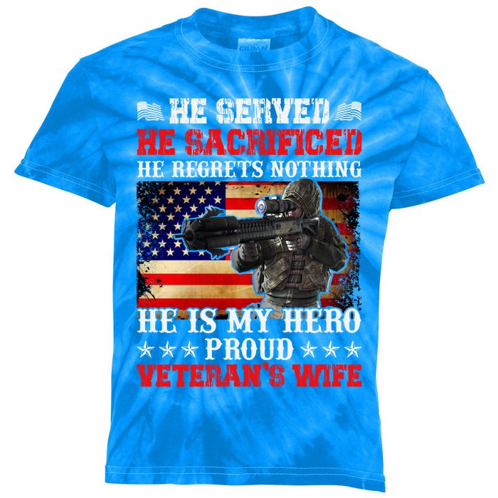 Veterans Gift He Is My Hero Proud Veteran's Wife Gift Kids Tie-Dye T-Shirt