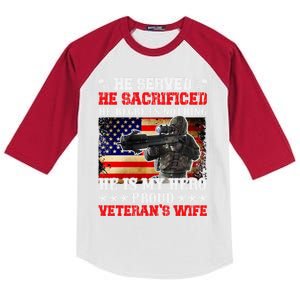 Veterans Gift He Is My Hero Proud Veteran's Wife Gift Kids Colorblock Raglan Jersey