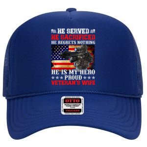 Veterans Gift He Is My Hero Proud Veteran's Wife Gift High Crown Mesh Back Trucker Hat