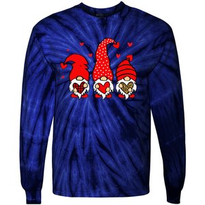 Valentine Gnomes Holding Heart Leopard Happy Valentine's Day Love Tie-Dye Long Sleeve Shirt