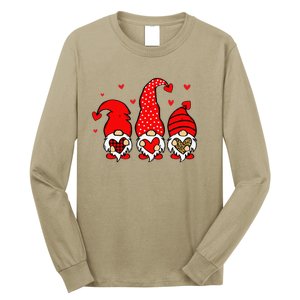 Valentine Gnomes Holding Heart Leopard Happy Valentine's Day Love Long Sleeve Shirt