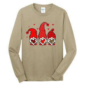 Valentine Gnomes Holding Heart Leopard Happy Valentine's Day Love Tall Long Sleeve T-Shirt