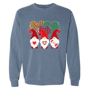 Valentine Gnomes Holding Heart Leopard Happy Valentine's Day Garment-Dyed Sweatshirt