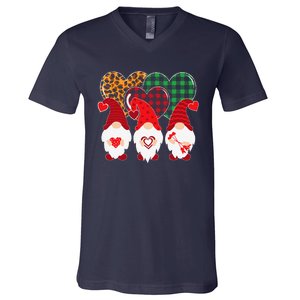 Valentine Gnomes Holding Heart Leopard Happy Valentine's Day V-Neck T-Shirt