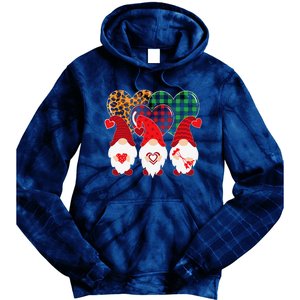 Valentine Gnomes Holding Heart Leopard Happy Valentine's Day Tie Dye Hoodie