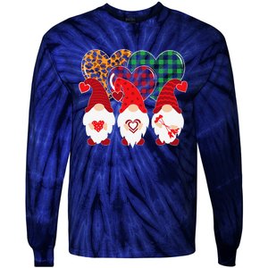 Valentine Gnomes Holding Heart Leopard Happy Valentine's Day Tie-Dye Long Sleeve Shirt