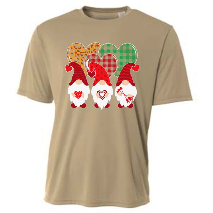 Valentine Gnomes Holding Heart Leopard Happy Valentine's Day Cooling Performance Crew T-Shirt