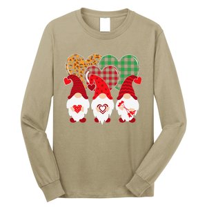 Valentine Gnomes Holding Heart Leopard Happy Valentine's Day Long Sleeve Shirt