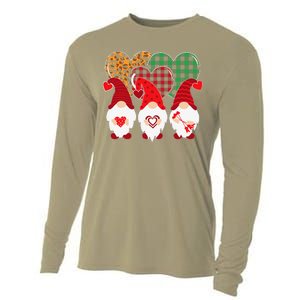 Valentine Gnomes Holding Heart Leopard Happy Valentine's Day Cooling Performance Long Sleeve Crew