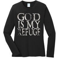 vintage God Is My Refuge Jesus Christian Bible Ladies Long Sleeve Shirt