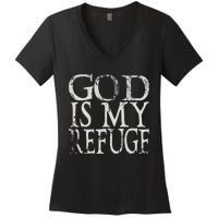 vintage God Is My Refuge Jesus Christian Bible Women's V-Neck T-Shirt