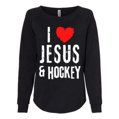 Vintage Grunge I Love Jesus And Hockey Christian Gift Womens California Wash Sweatshirt