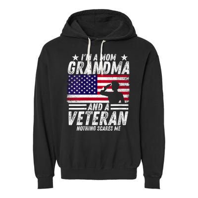  Veteran Grandma I'm a Mom Grandma and A Veteran Patriotic V-Neck Garment-Dyed Fleece Hoodie