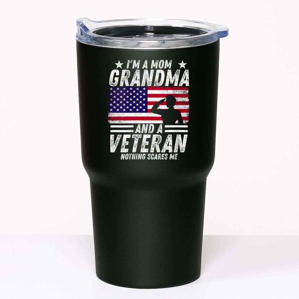  Veteran Grandma I'm a Mom Grandma and A Veteran Patriotic V-Neck Tumbler