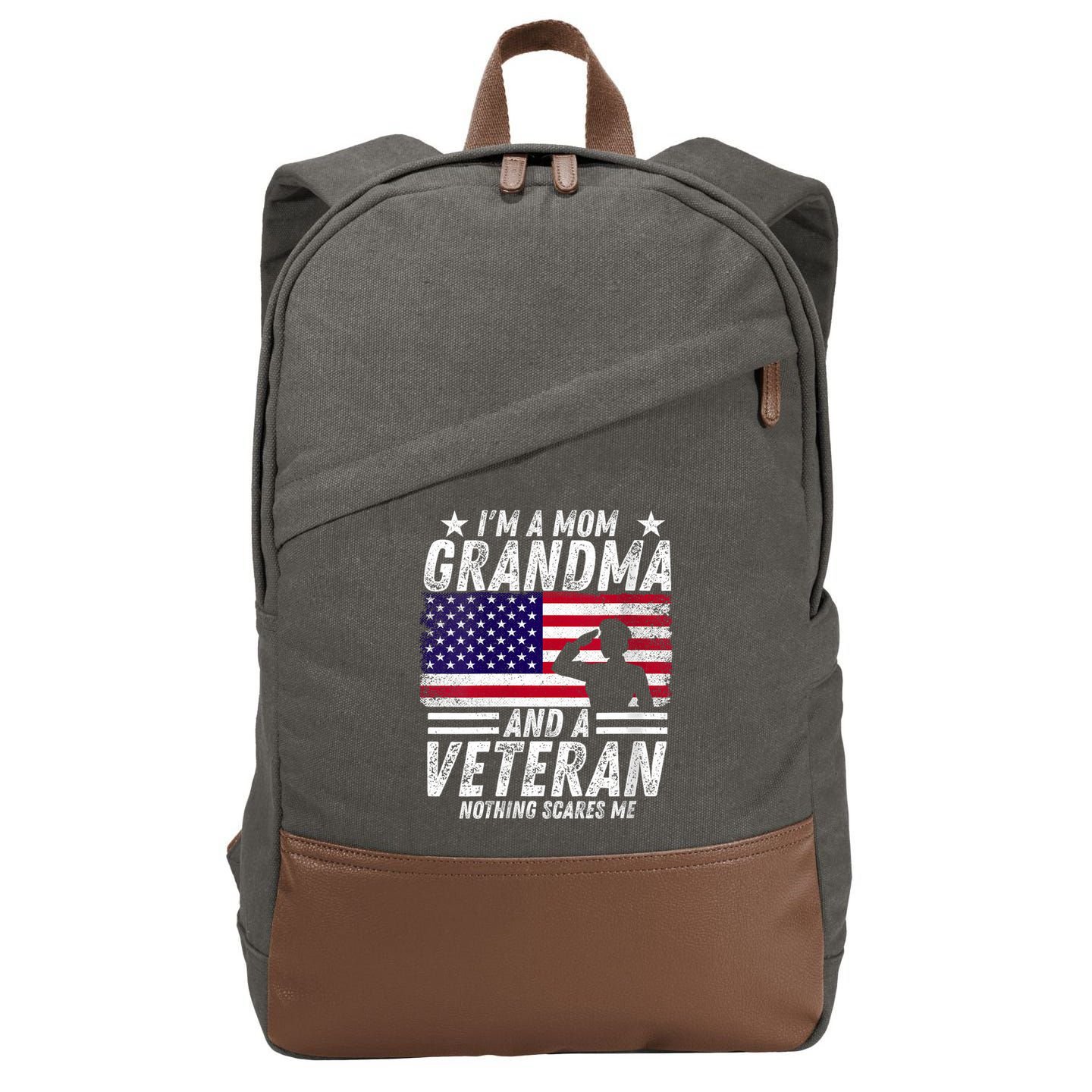  Veteran Grandma I'm a Mom Grandma and A Veteran Patriotic V-Neck Cotton Canvas Backpack
