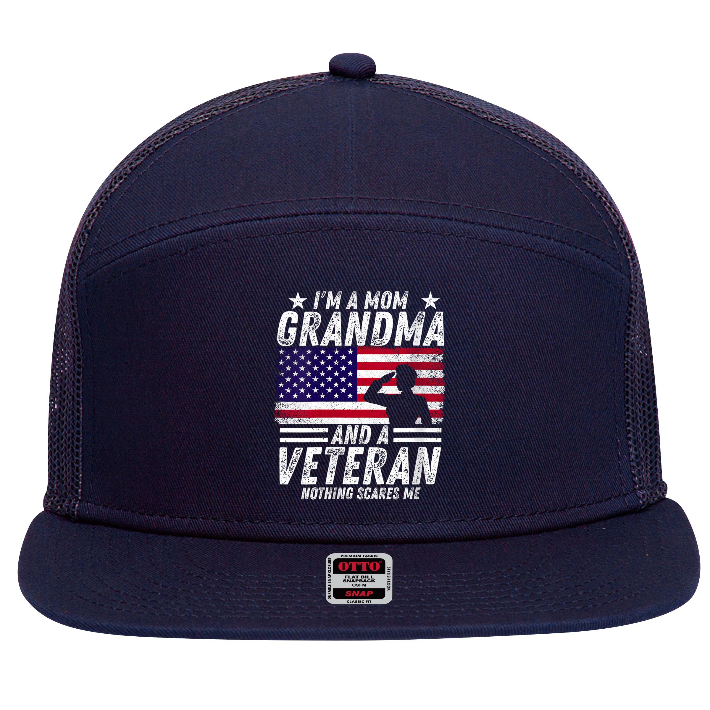  Veteran Grandma I'm a Mom Grandma and A Veteran Patriotic V-Neck 7 Panel Mesh Trucker Snapback Hat