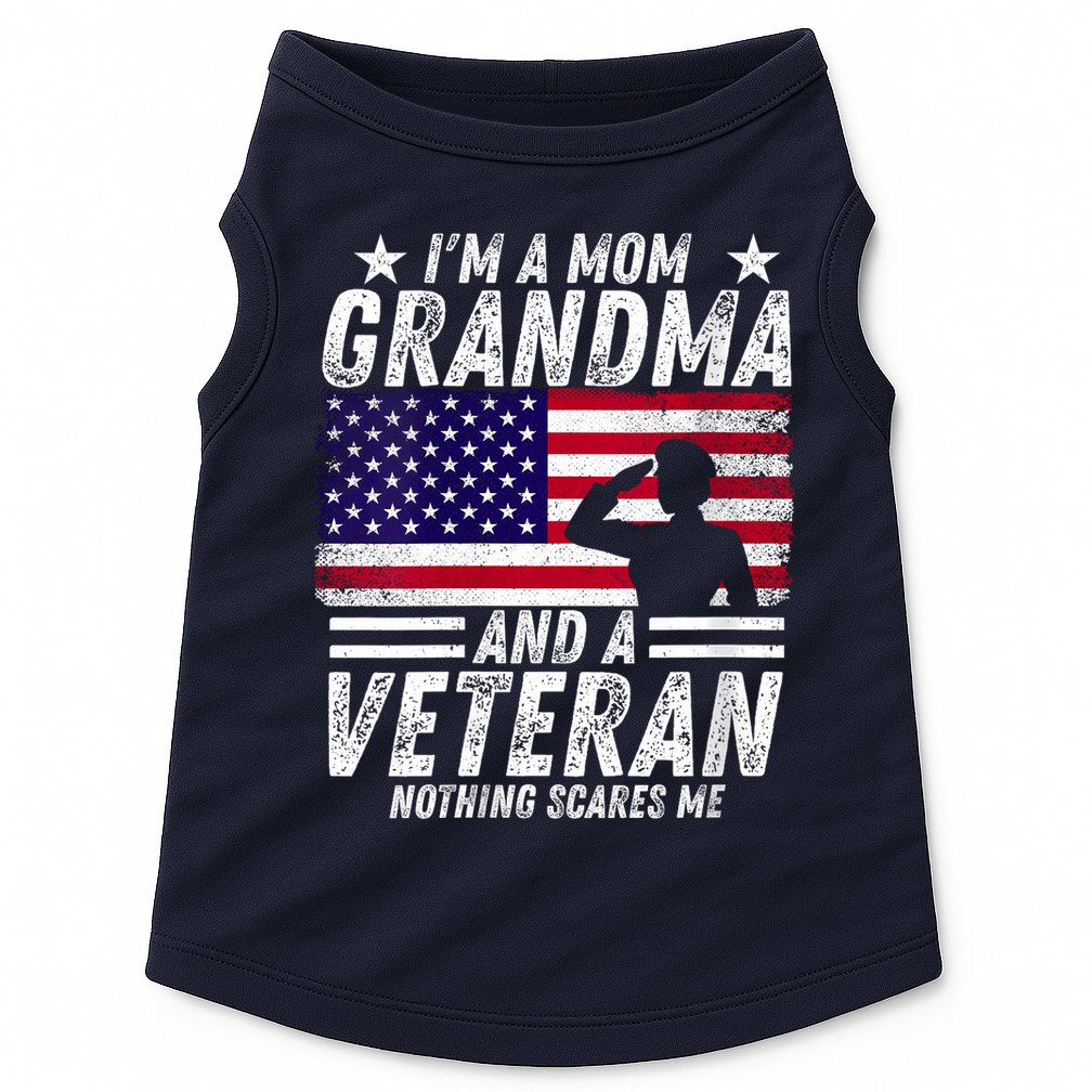  Veteran Grandma I'm a Mom Grandma and A Veteran Patriotic V-Neck Doggie Tank