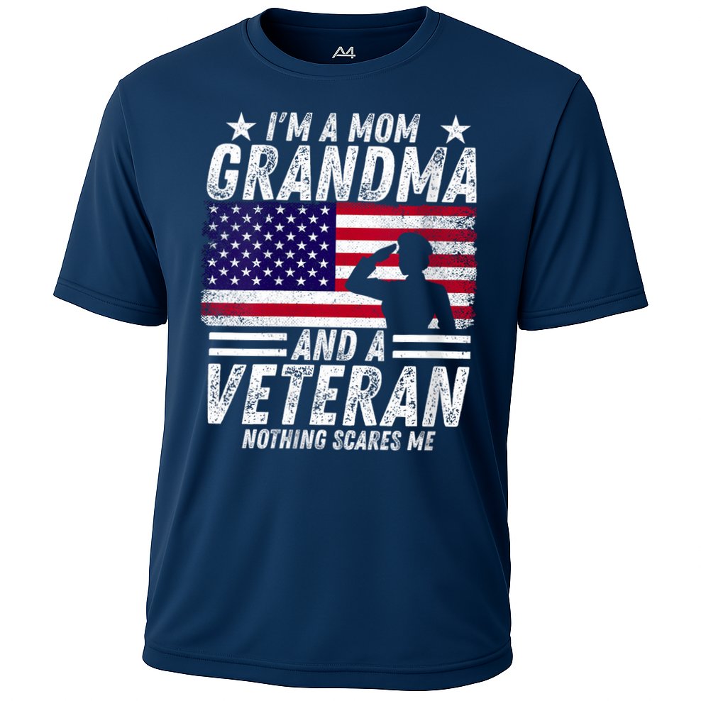  Veteran Grandma I'm a Mom Grandma and A Veteran Patriotic V-Neck Cooling Performance Crew T-Shirt