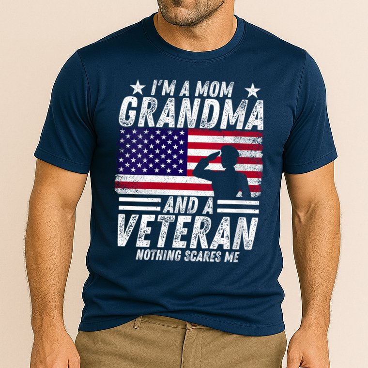  Veteran Grandma I'm a Mom Grandma and A Veteran Patriotic V-Neck Cooling Performance Crew T-Shirt