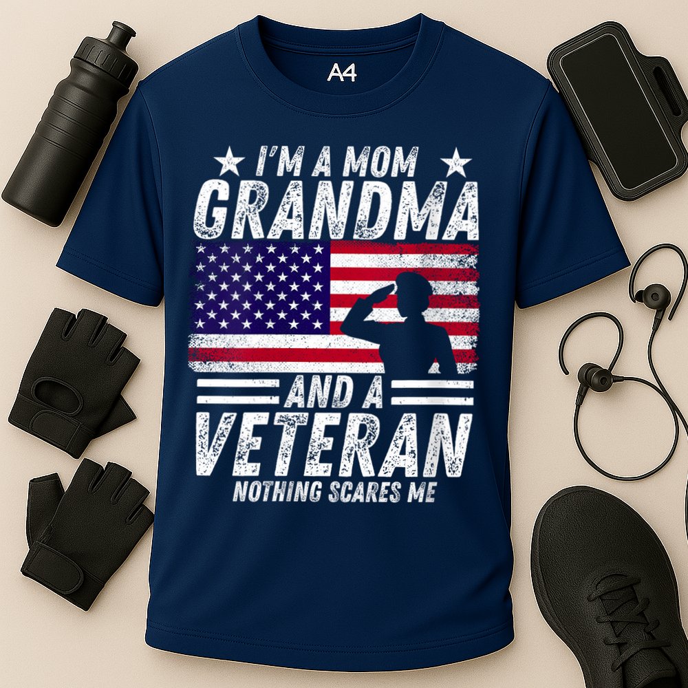  Veteran Grandma I'm a Mom Grandma and A Veteran Patriotic V-Neck Cooling Performance Crew T-Shirt