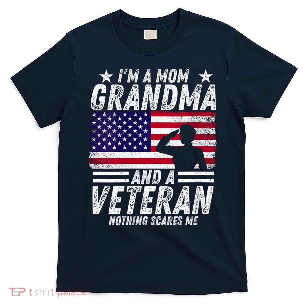  Veteran Grandma I'm a Mom Grandma and A Veteran Patriotic V-Neck T-Shirt