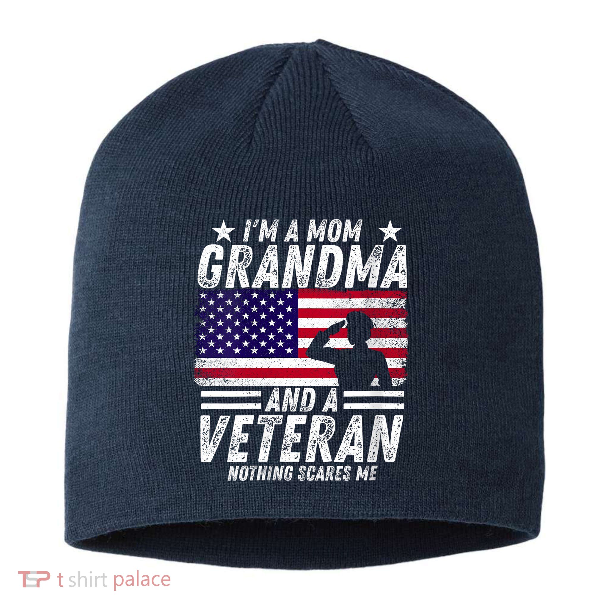 Veteran Grandma I'm a Mom Grandma and A Veteran Patriotic V-Neck Sustainable Beanie