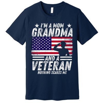  Veteran Grandma I'm a Mom Grandma and A Veteran Patriotic V-Neck Premium T-Shirt