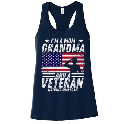  Veteran Grandma I'm a Mom Grandma and A Veteran Patriotic V-Neck Womens Tank Top