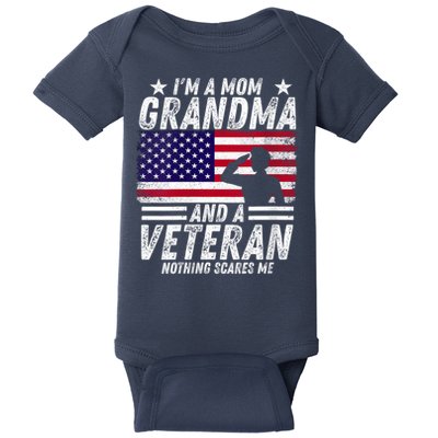  Veteran Grandma I'm a Mom Grandma and A Veteran Patriotic V-Neck Baby Bodysuit