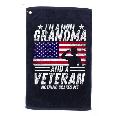  Veteran Grandma I'm a Mom Grandma and A Veteran Patriotic V-Neck Golf Towel