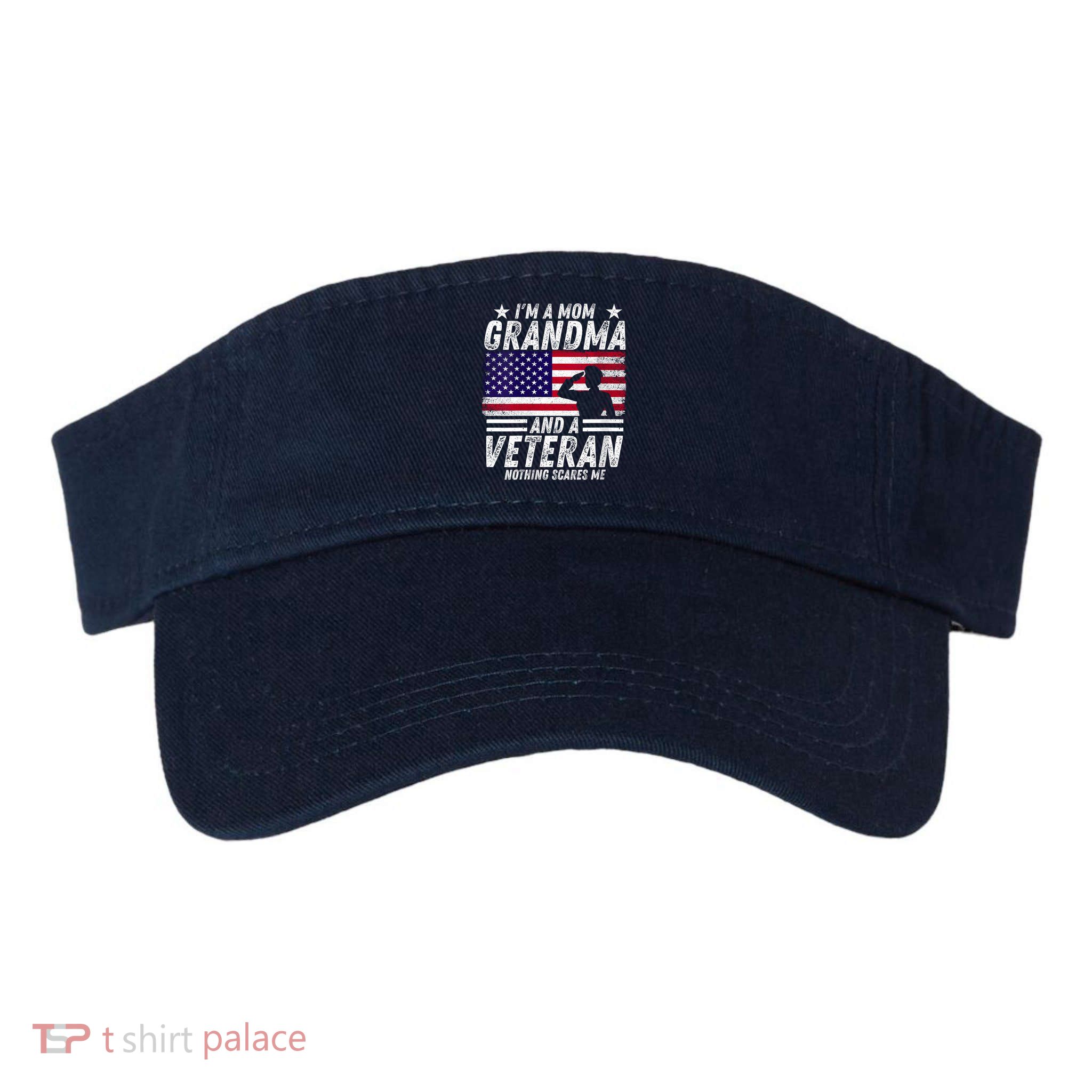  Veteran Grandma I'm a Mom Grandma and A Veteran Patriotic V-Neck Visor