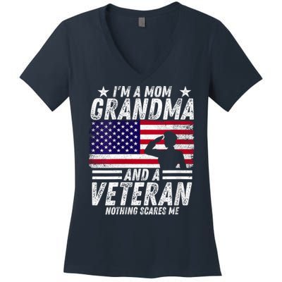  Veteran Grandma I'm a Mom Grandma and A Veteran Patriotic V-Neck Women's V-Neck T-Shirt