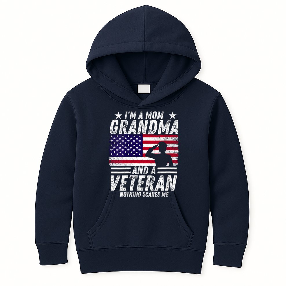  Veteran Grandma I'm a Mom Grandma and A Veteran Patriotic V-Neck Kids Hoodie