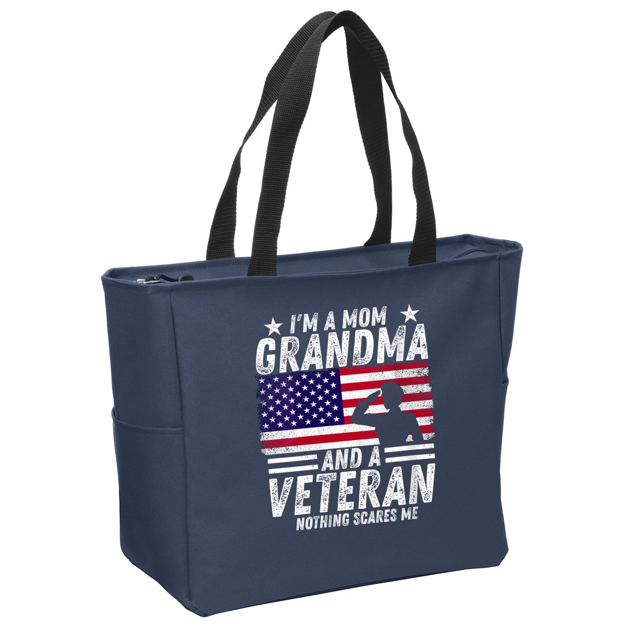  Veteran Grandma I'm a Mom Grandma and A Veteran Patriotic V-Neck Zip Tote Bag