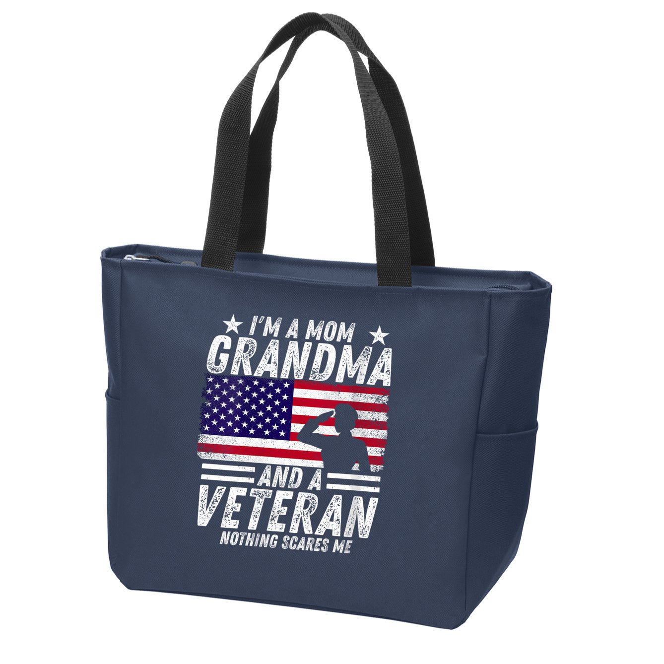 Veteran Grandma I'm a Mom Grandma and A Veteran Patriotic V-Neck Zip Tote Bag