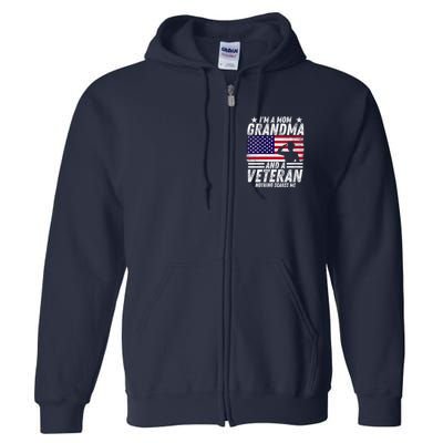  Veteran Grandma I'm a Mom Grandma and A Veteran Patriotic V-Neck Full Zip Hoodie