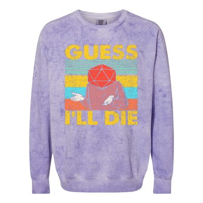 Vintage Guess I'll Die Dungeon Funny Nerdy Gamer D20 Colorblast Crewneck Sweatshirt