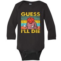 Vintage Guess I'll Die Dungeon Funny Nerdy Gamer D20 Baby Long Sleeve Bodysuit