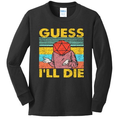 Vintage Guess I'll Die Dungeon Funny Nerdy Gamer D20 Kids Long Sleeve Shirt